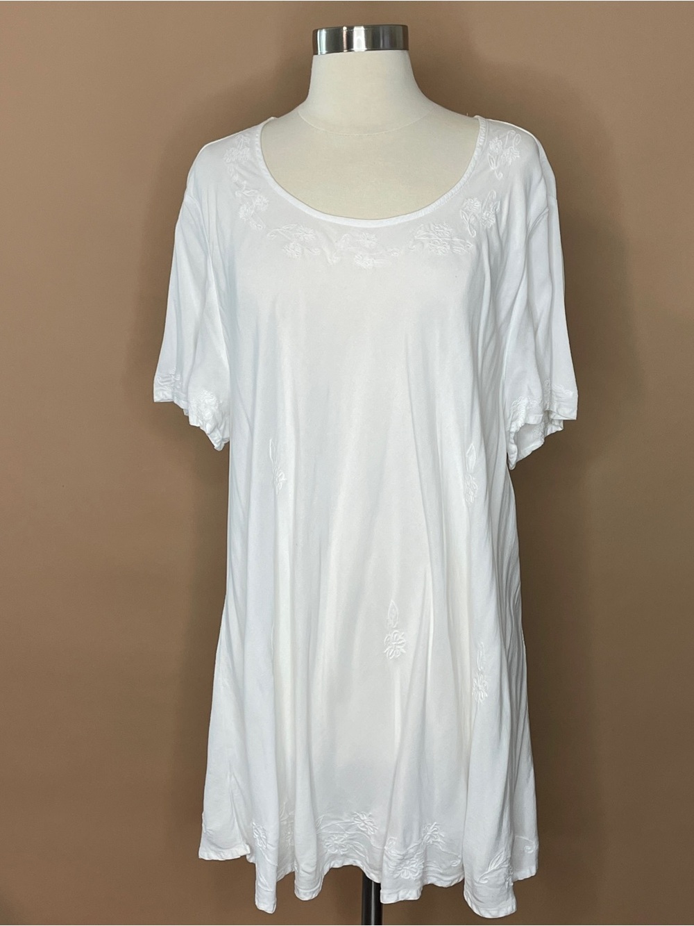 Blair White Embroidered Floral Knit Swing Dress 2X Plus Size
